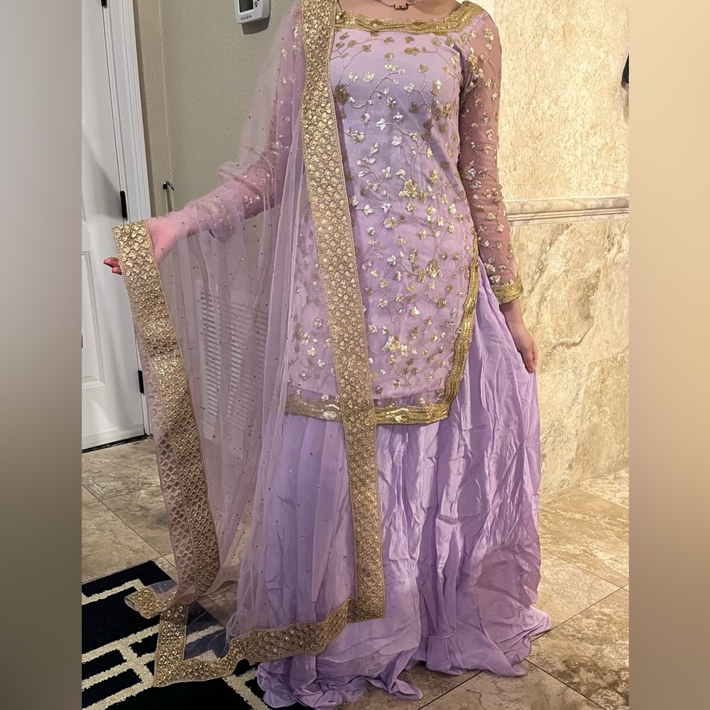 Lavender and Gold Lehenga suit